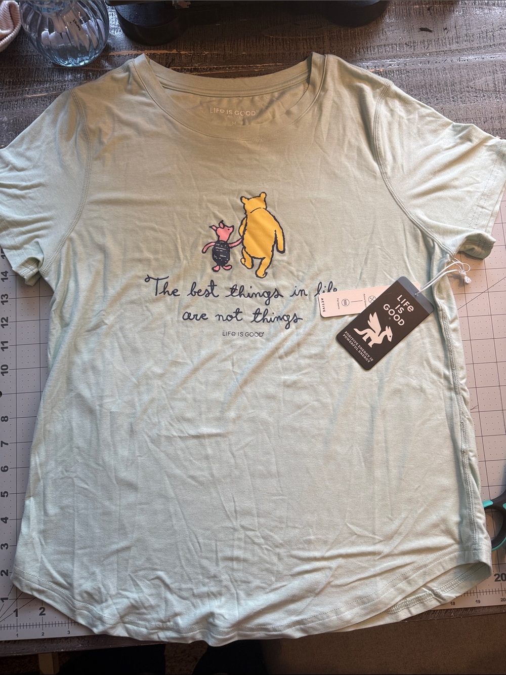 Life Is Good Light Sage Winnie the Pooh & Piglet Short Sleeve Tee
